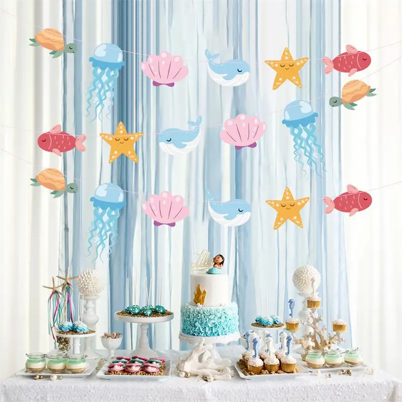 

Ocean Themed Party Mermaid Paper String Garland Birthday Party Decorations Jellyfish Starfish Seashells Hanging Bunting Pendant