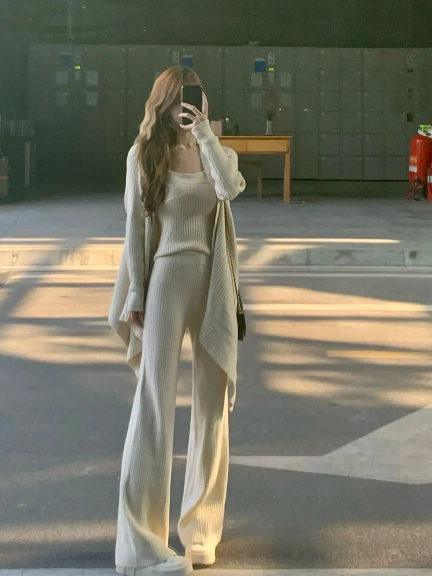 Conjunto de 3 piezas de punto liso para otoño e invierno, camiseta sin mangas para mujer, pantalones largos, cárdigan, suéter, jersey, moda coreana, conjuntos casuales, nuevo