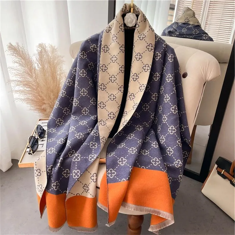 Luxurious 2023 Warm Cashmere Poncho Scarf with Elegant Print