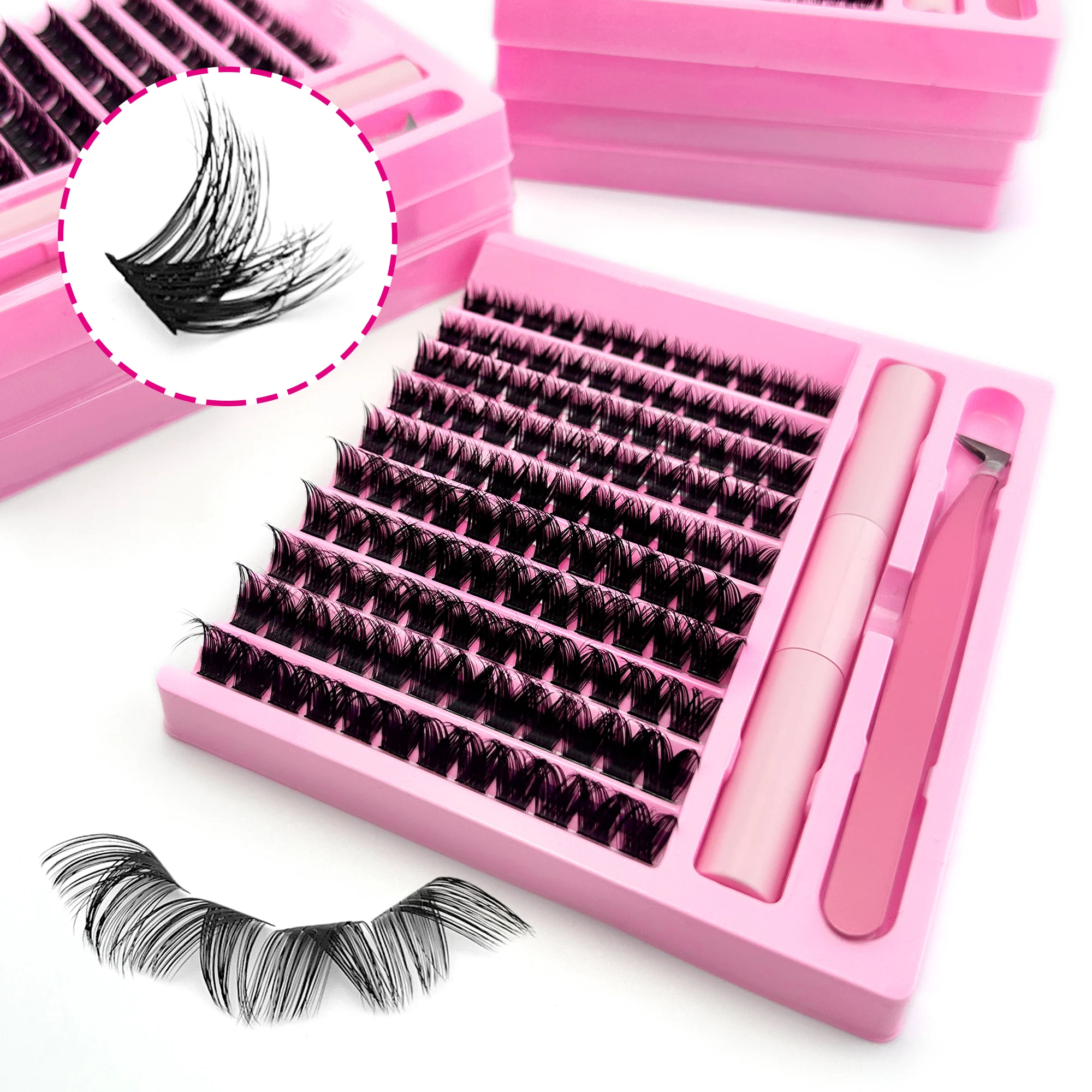 Lash Clusters Kit Fluff 80D Individual Lashes Cluster Eyelash Extensions DIY Lash Extension Kit Lash Bond and Seal Waterproof, L
