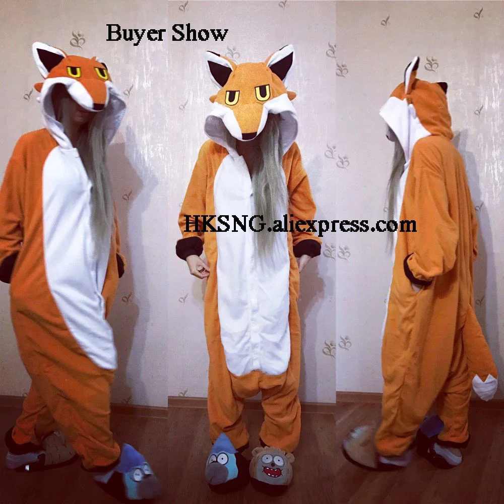 HKSNG New Orange Mister Mr Fox Pajamas High Quality Adult Unisex Animal Winter Party Onesie Kigurumi Cosplay Costume Homewear