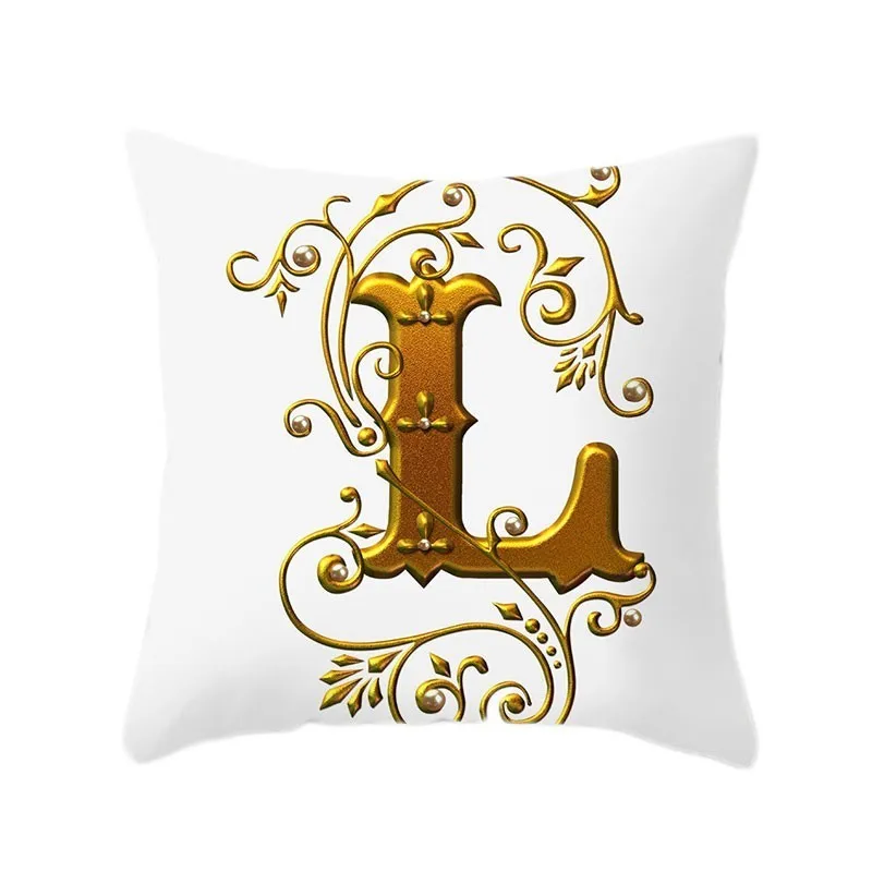 Gold 26 Letters Cushion Cover English Alphabet Throw Pillow Case Letter Print Home Decor Square Pillowcase Sofa Cushion Cover 
