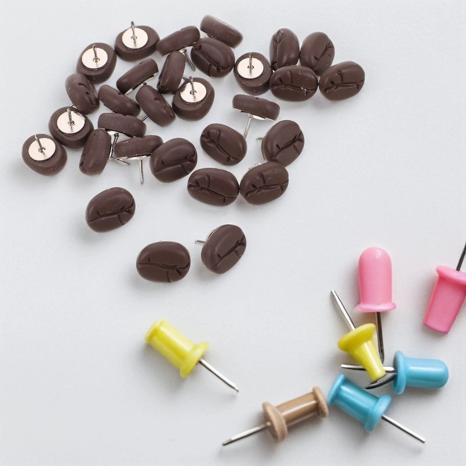 30Pcs 크리 에이 티브 커피 콩 푸시핀 코르크 보드 사무실 홈 학교 사진 게시판을위한 장식 수지 압정