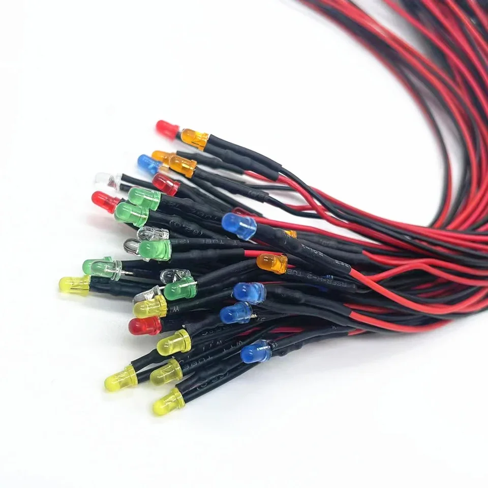 Emissione di luce LED a diodi, 50Pcs Diodi LED a Diffusione Diffusa Precablati DC 9-12V 3/5/10mm Water Clear (Bianca-3mm