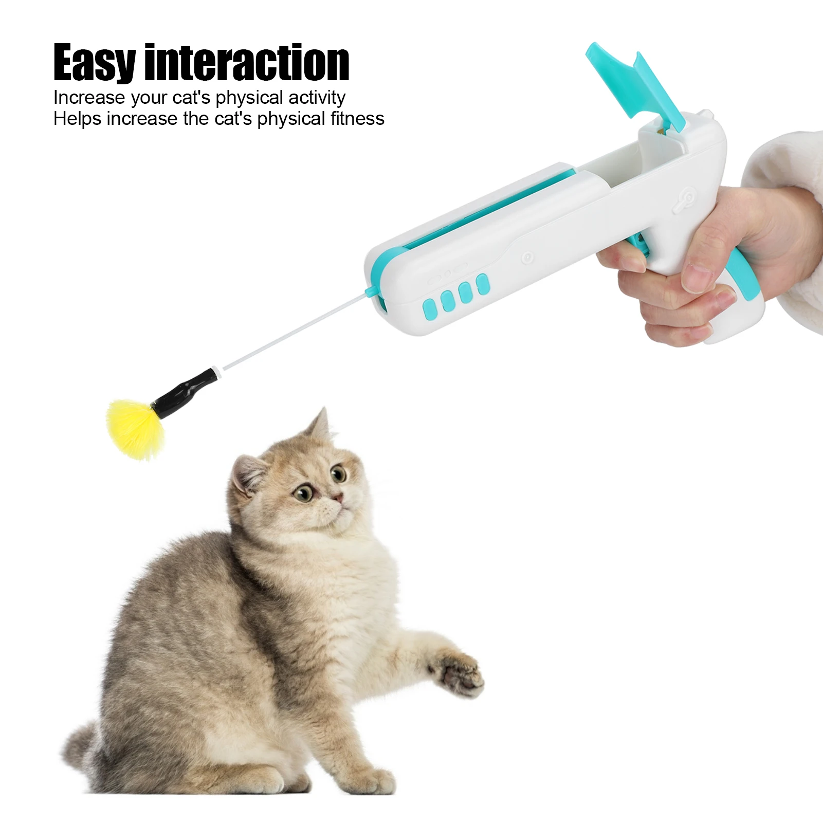 

Cat Rebound Teaser Gun Puzzle Interactive Toy Plastic With Funny Feather Stick And Ball