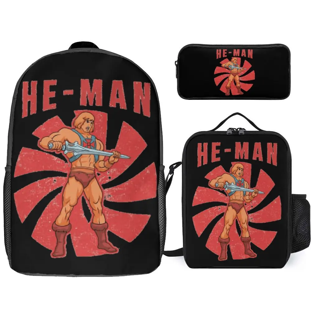 

3 в 1 Набор 17-дюймовый рюкзак сумка для ланча сумка для ручек He-Man и мастера Вселенной Скелет винтажный 14 твердый высококачественный Comfor
