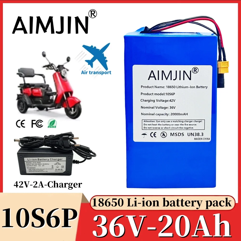 Rechargeable 18650 Lithium-ion Battery Pack 10S6P 36V 20000mAh Built in BMS Suitable For Electric Scooter