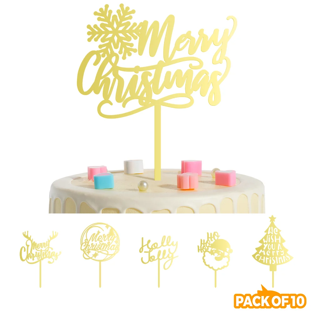 

[Рождественский новый дизайн] упаковка из 10 шт. рождественских акриловых украшений для тортов, рождественские украшения для тортов