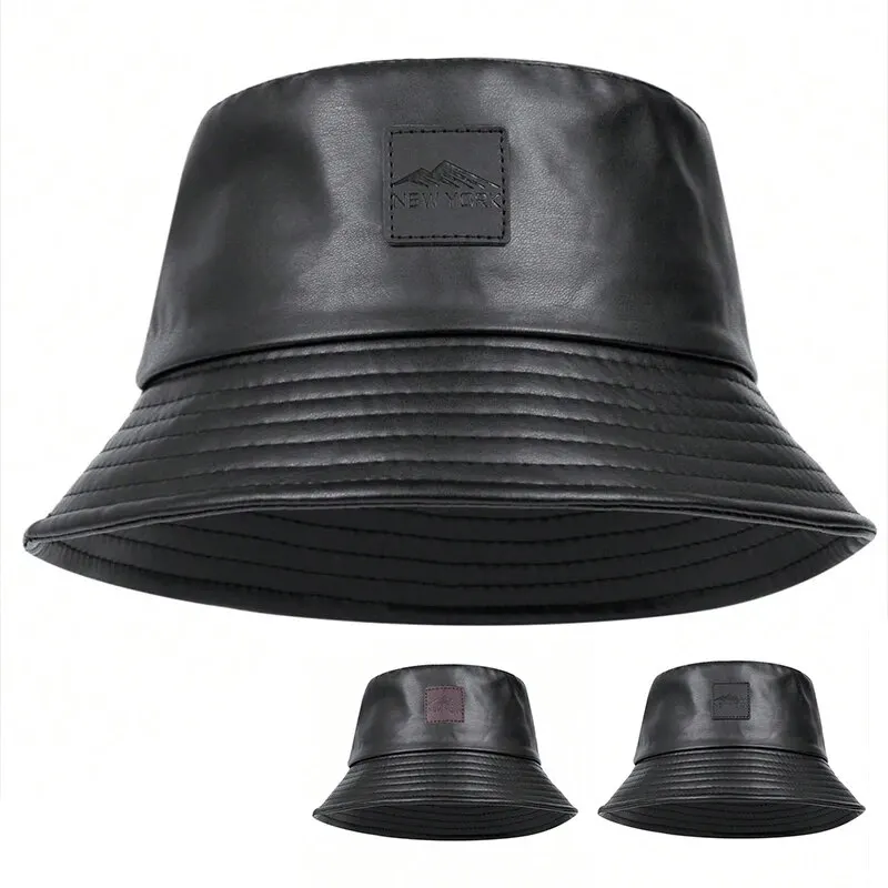 Unisex PU-Leder Label Mountain Stamp Range Fischerhüte Anglermützen Outdoor Freizeitmütze Sonnenschutzhut – Detail 1