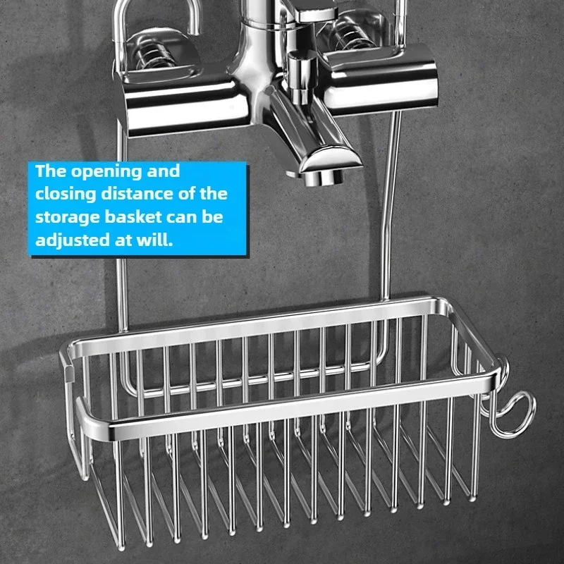 Space Aluminum Bathroom Shower Rack with Hanger, No Drilling Installation, Storage Basket, Shower Accessories Bathroom Shelf 4