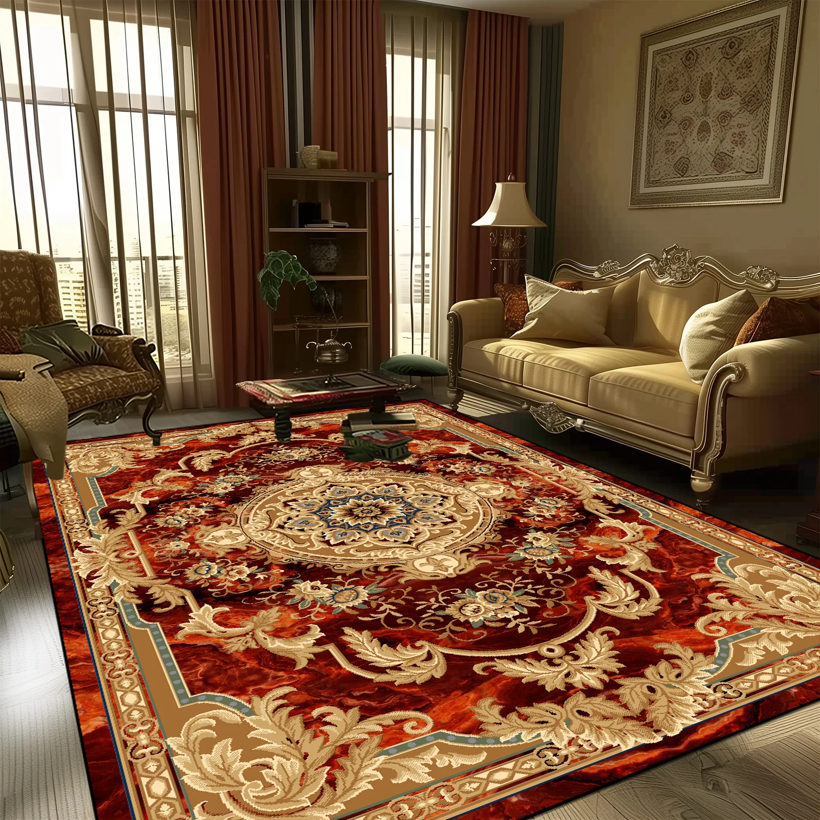 European Style Large Size Carpets for Living Room Decorative Household Rug for Bed Room Washable Non-slip Floor Mat Customizable 3