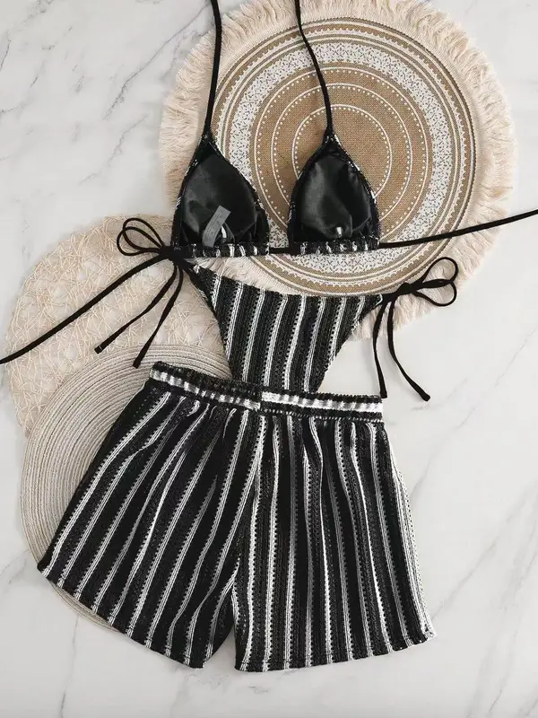 new style boxer shorts mesh three-piece women's swimsuit