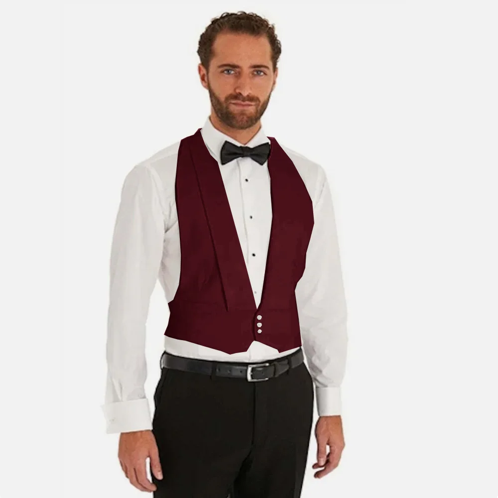 Men Vest Sexy Deep V Lightweight 3 Button White Cotton Short Style Pique Openback Spring Gentleman Groom Tuxedos Waistcoat 여름조끼 5
