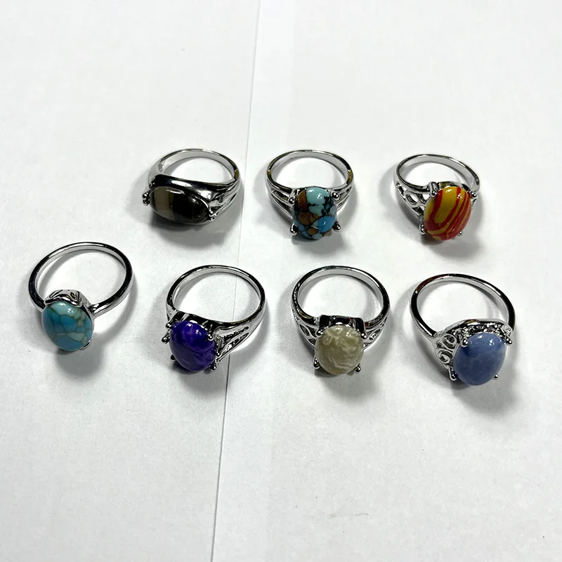 20Pcs Fashion Pretty Multicolor Mixed Color Natural Stone Silver Plated Ring For Women Jewelry Bulks Rings Lots LR4211 3