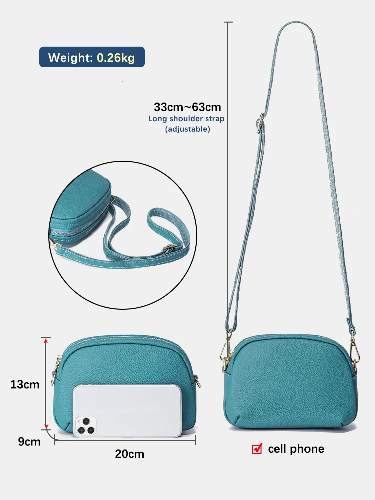 Zency Vintage Cowhide Leather Women Shoulder Bag Messenger Casual Small Leather Handbags Crossbody Pockets Simple Fashion Purses