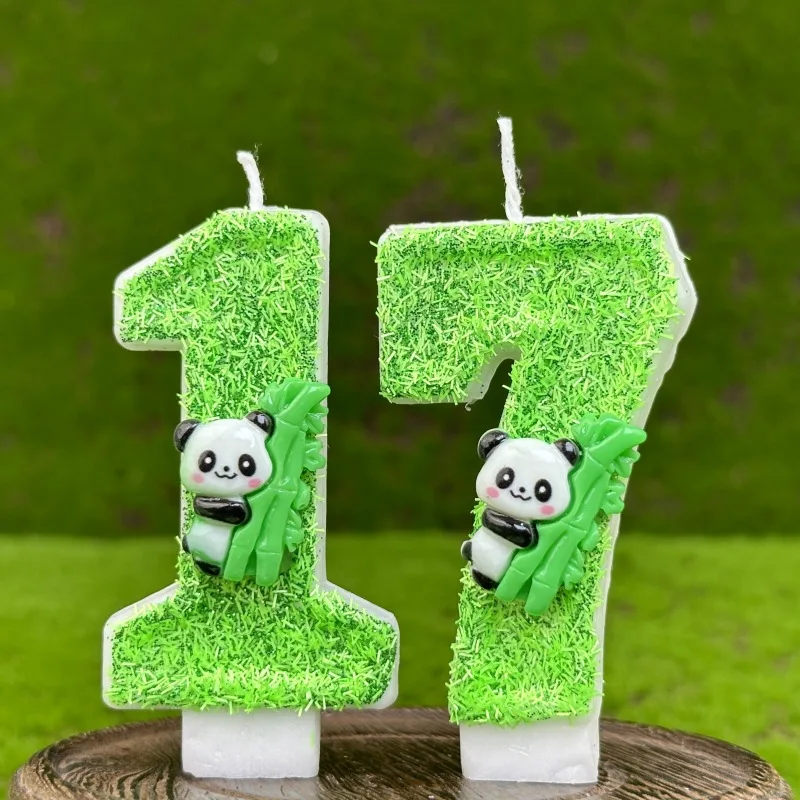 Creative Handmade Digital Birthday Candles Cake Birthday Decoration Candles Green Panda Party Boys and Girls Number