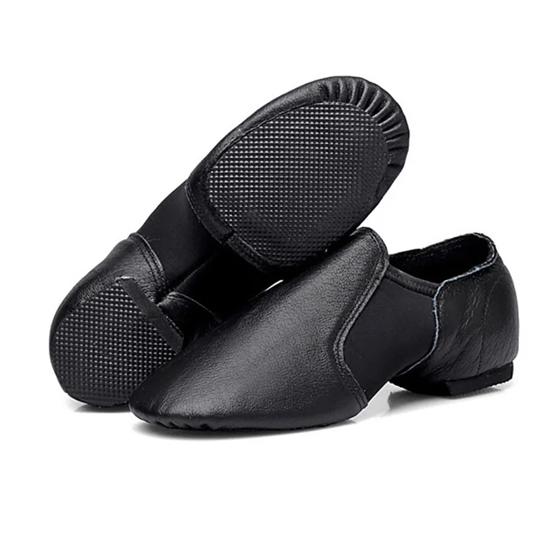 USHINE 24-44 Genuine Leather Jazz Dance Shoes Tan Black Antiskid Sole Jazz Shoes Adults Dance Sneakers For Chidren Girls Women 4
