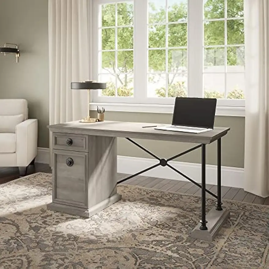 

Bush Furniture Coliseum Designer Desk with Storage, Home Office Computer, 60W, Driftwood Gray