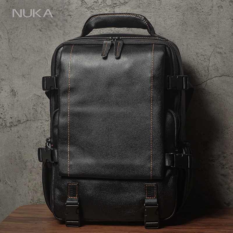 NUKA Men Top Grain Leather Backpack 15 Inch Laptop Bag For Daily Commute Travel Outdoor Hiking Genuine Leather Durable Rucksack 1