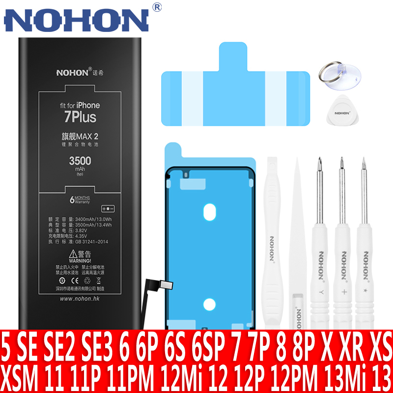NOHON Battery For iPhone 13 Pro MAX 12 Mini 11 6S 7 8 Plus X XS XR SE 2020 SE2 SE3 5 5S 5C 6 Replacement Lithium Polymer Bateria