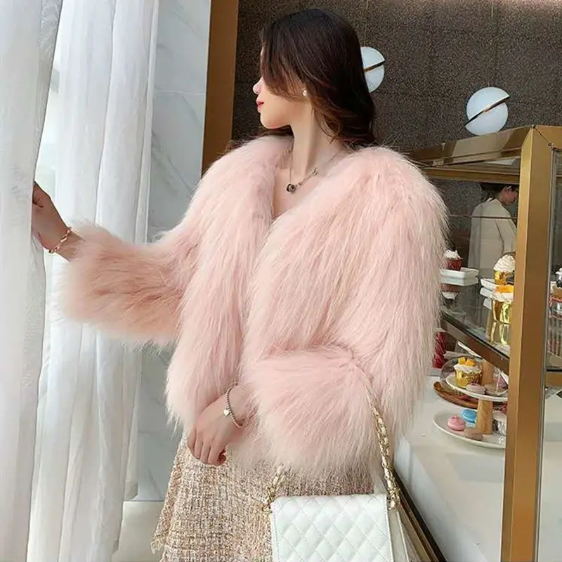 Fox Fur Jacket Fluffy Jacket Warm Luxury Designer Women Clothing Short Faux Fur Coat Long Sleeve Korean Chic Coat Party Dress