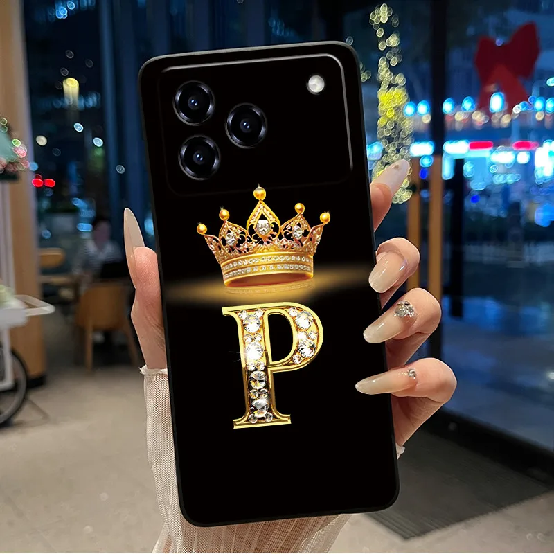 Elegant Shockproof Soft Silicone Black Phone Case with Golden Crown Design