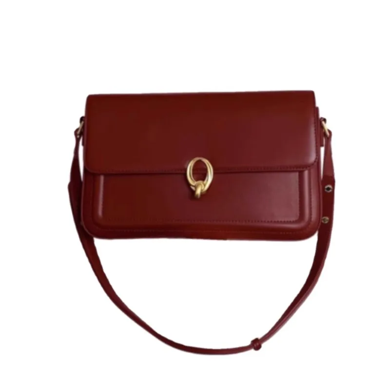 Retro Red Lock Handbag Women Square Stitch Leather Large Capacity Shoulder Bag Ladies Elegant  Luxury Design Underarm Bag 2025