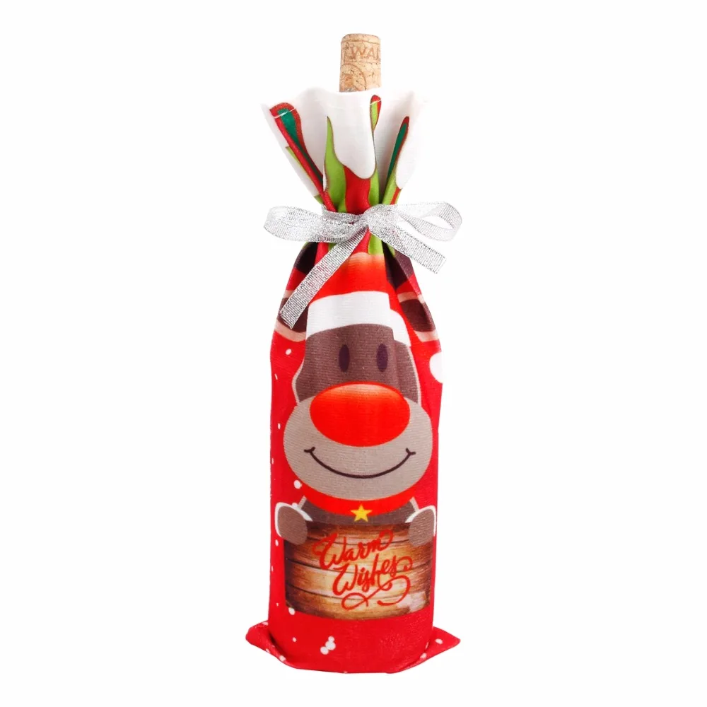 FengRise Christmas Wine Bottle Decoration Santa Claus Bottle Cover Christmas Stockings Gift Holders Xmas Tableware New Year Gift christmas stockings