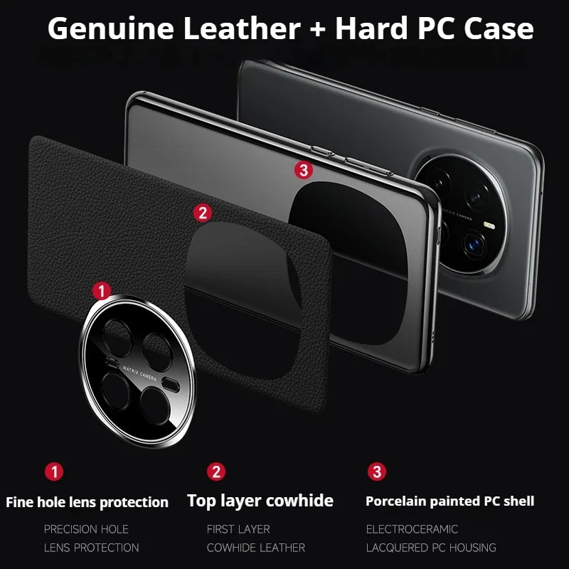Luxury Leather Phone Case with Full Camera Lens Protection and Hard Plating Back Cover