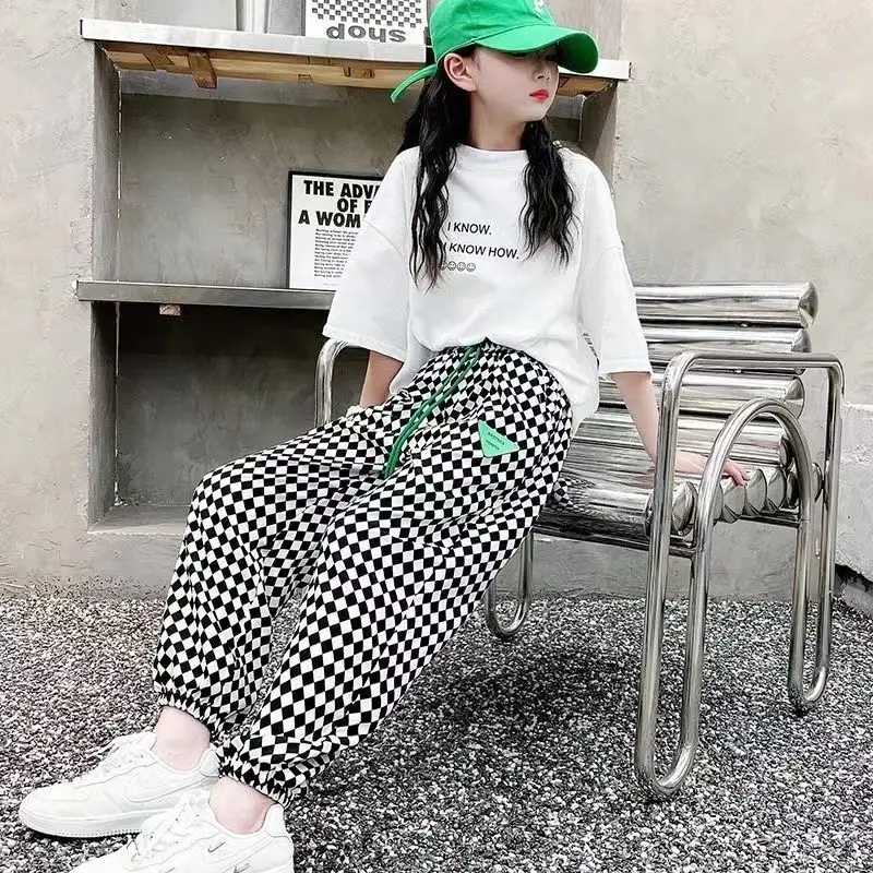 Kid Summer Sport Trousers for Boy Casual Pants Plaid Loose Bloomer Comfortable Girl Trousers for 2-12years boys pants girls rain pants