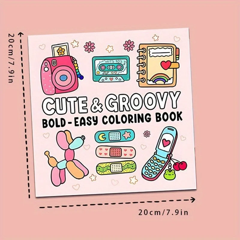 Cute & Groovy Coloring Book for Adults and Youngsters – Bold & Easy Designs for Relaxation, Art Learning, and Cognitive Develop 3