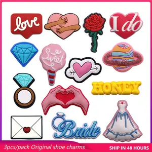 3 Pack Original Valentine's Day Shoe Charms Decorations Designer Upper Accessories Sweet Honey Bride Ring Heart Shapes Clog Pin