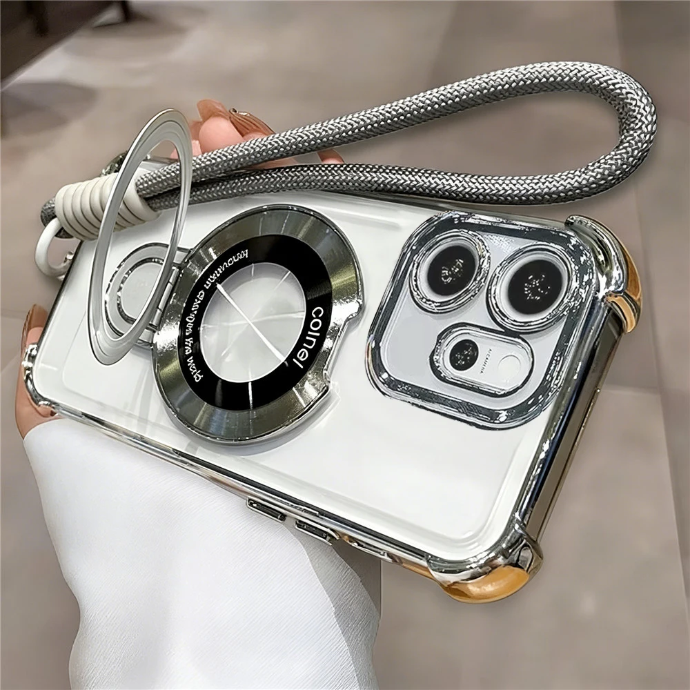 Transparent Shockproof Soft Phone Case with Rope Lanyard and Stand Feature