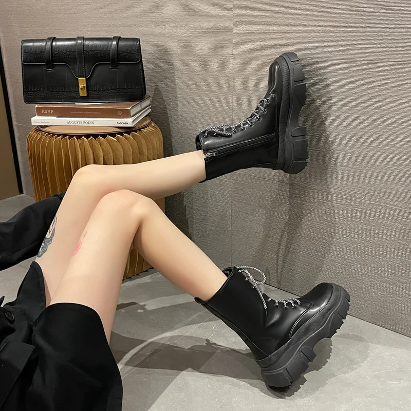 Women's Boots Luxury Designer Platform Boots Women Shoes Fashion Autumn Winter Lace Up Wedges Shoes Woman Motorcycle Boot 2023