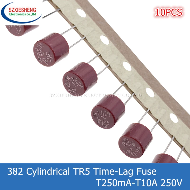 10PCS 382 Cylindrical TR5 Time Lag Fuse T250mA T500mA T630mA T800mA T1A