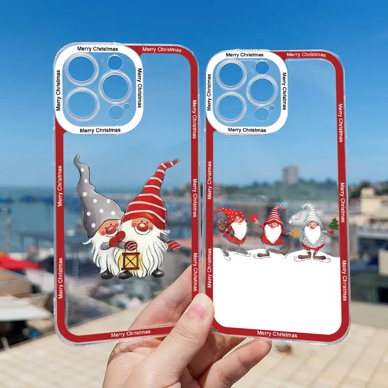 Festive Santa Claus Clear Phone Case - Cute Holiday Design, Durable Transparent Back Cover