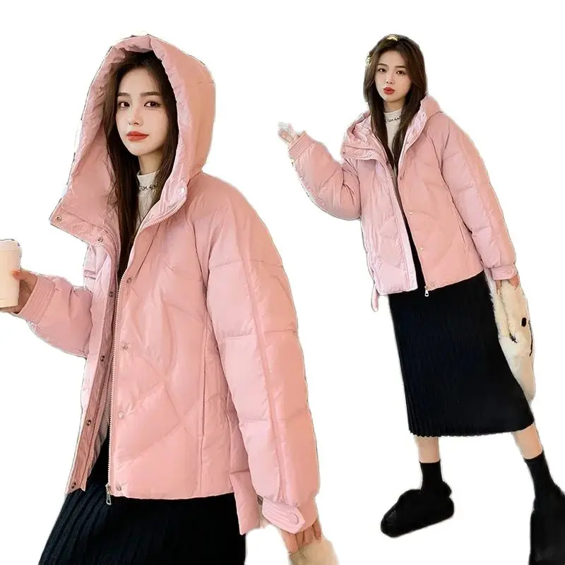 

Winter New Down Cotton-Padded Jacket Slim Women's Loose Versatile Fashion Thickens Warm Casual Hooded Solid Color Overcoat