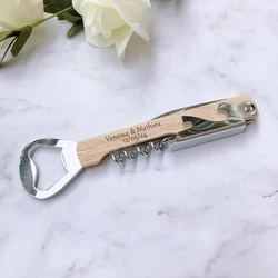 Personalized Wedding Party Favor Custom Engraved Wood Wine Corkscrew & Beer Bottle Opener Wedding Gifts For Guests Pack of 10pcs