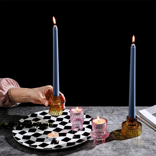 Set 3 Portacandele In Vetro Per Candele A Bastoncino, Altezze 12/15/20.5 Cm, Decorazione Vintage Per Tavolo