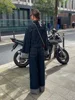 Casual Denim Pant Set for Women Lapel Long Sleeve Single Breasted Jacket Wide Leg Pocket Trouser Lady Streetwear Chic Outerwear 2