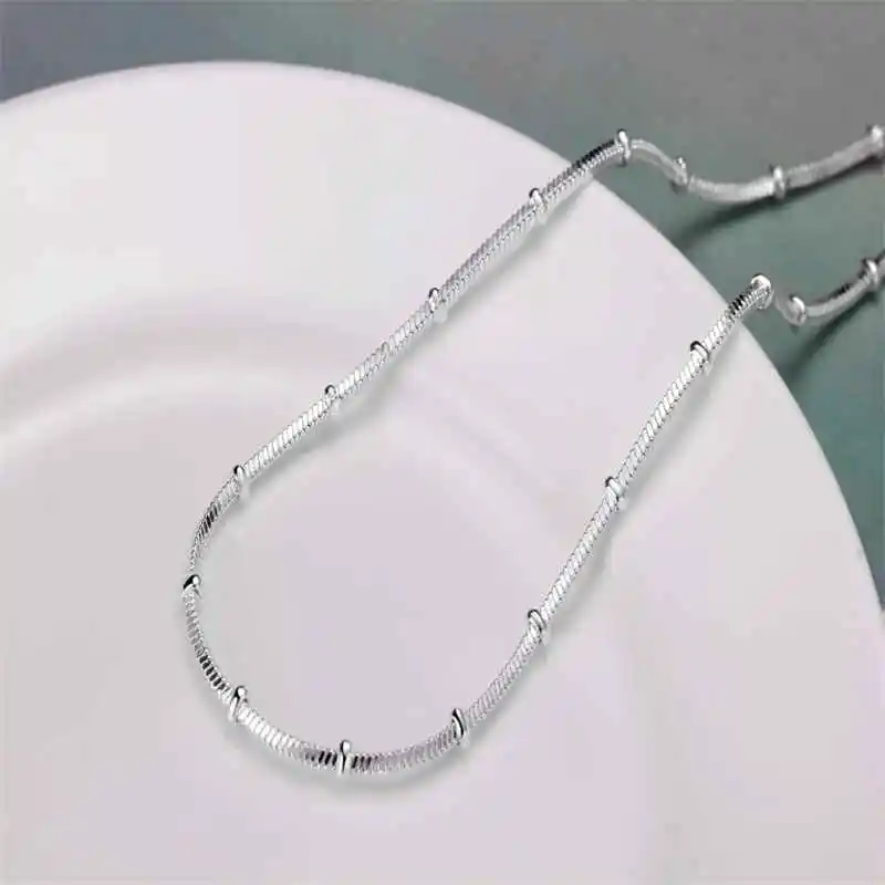 Silver necklace 925 sterling 45-60CM charms chain beads for women man