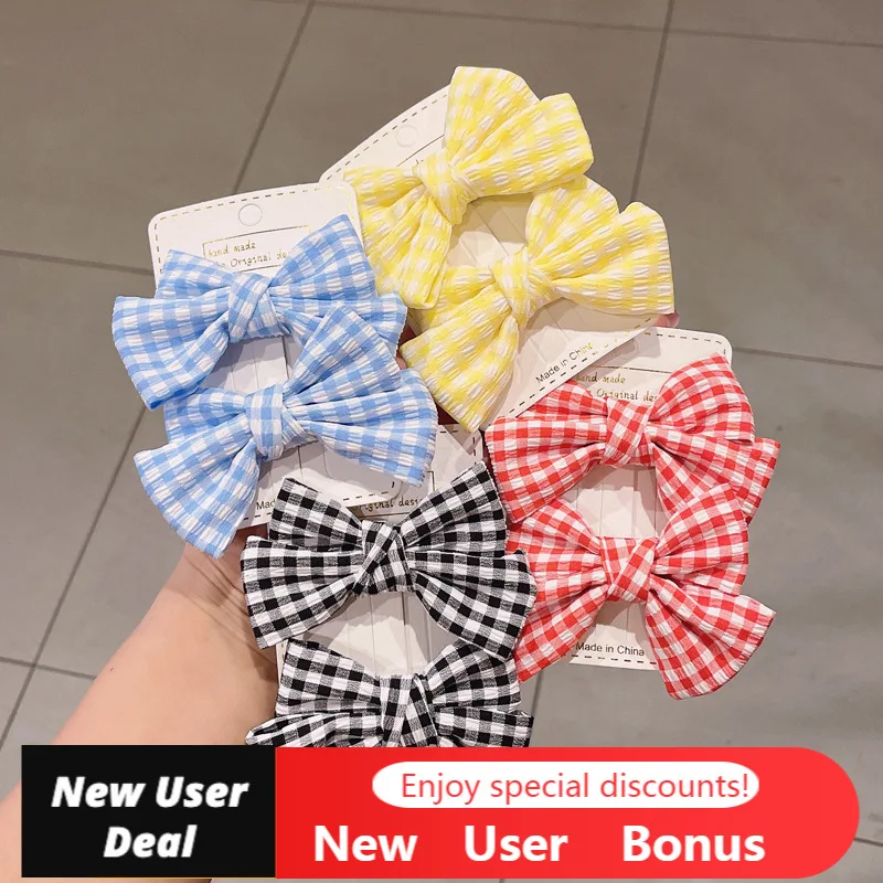 2 Pieces of Children's Plaid Girl Hair Accessories Little Art Small Fresh Bow Hairpin Baby Bangs | Аксессуары для одежды
