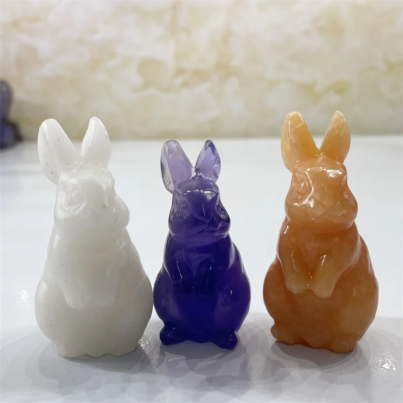 

5.5cm 1pc Natural Crystal Rabbite Carving Room Decoration Healing Crystal Animals Figurine Reiki Carved Stones