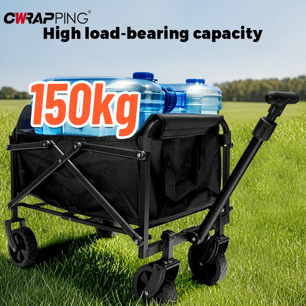 Black Handcart Outdoor Garden Portable Folding Cart Collapsible Shopping for Cart Wagon Picnic Beach Trolley Camping Accessories 2