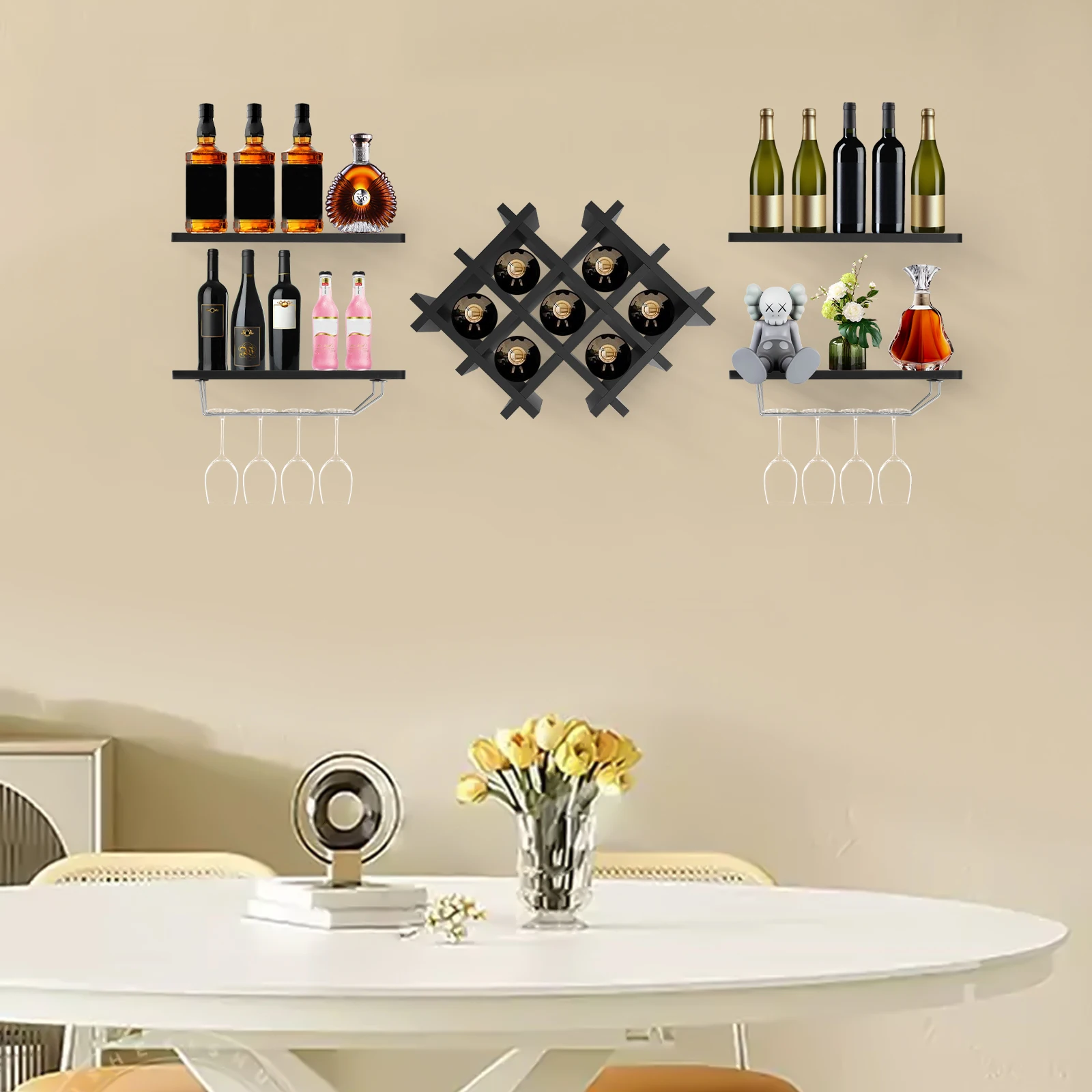 5-Piece Wall-Mounted Beer Rack Black / White Strong Load-Bearing Capacity Wine Rack Eco-Friendly for Bars and Restaurants