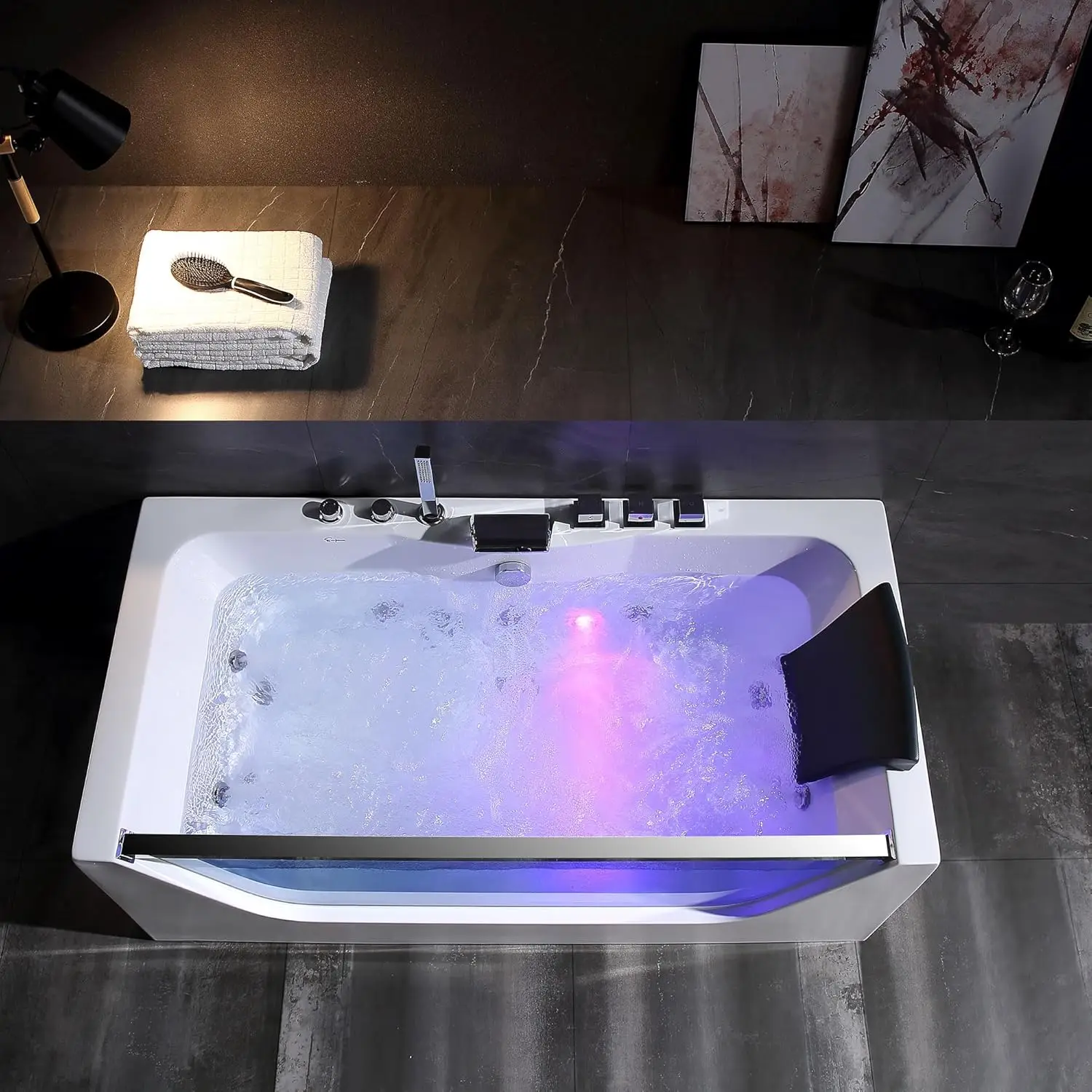 59 inch Whirlpool Bathtub Jetted Tub with Light SPA Hydromassage with Chromatherapy Acrylic 3 Side Apron White High Quality 6