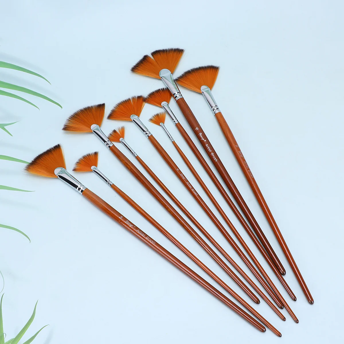 

Fan Anti- Shedding Nylon Hair Birch Wooden Long Handle Artist Brush Set for Watercolor Oil Painting- Sizes