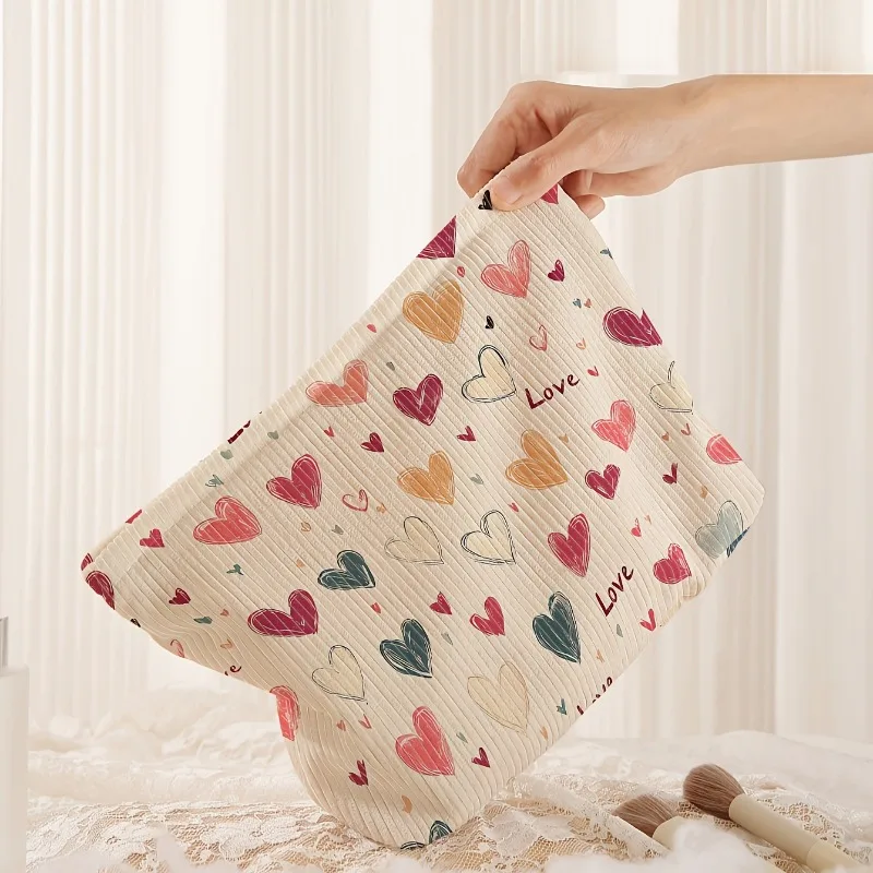 Charming Heart Pattern Makeup Bag Lightweight Zipper Lined Multi Functional Cosmetic Pouch for Toiletrie Accessories Storage Bag