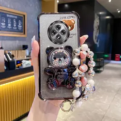 Pearl Strap Glitter Love Phone Holder Case with Lanyard and Stand Cover - Reno 11 (Black)