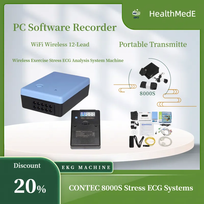 Contec 8000s Voltage EKG/ECG Analysis System hrbp Found Stress Portable Transmitter 12 Lead Recorder Analyzer System Software